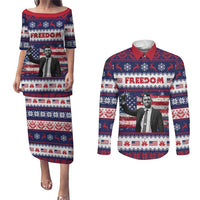 Freedom Charlie Kirk Tribute Christmas Couples Matching Puletasi and Long Sleeve Button Shirt American Flag - Wonder Print Shop