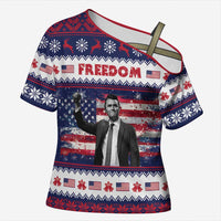 Freedom Charlie Kirk Tribute Christmas Cross Shoulder Shirt American Flag - Wonder Print Shop