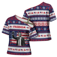 Freedom Charlie Kirk Tribute Christmas Cross Shoulder Shirt American Flag - Wonder Print Shop