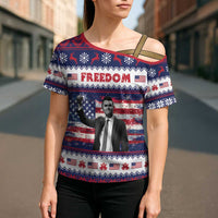 Freedom Charlie Kirk Tribute Christmas Cross Shoulder Shirt American Flag - Wonder Print Shop