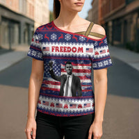 Freedom Charlie Kirk Tribute Christmas Cross Shoulder Shirt American Flag - Wonder Print Shop