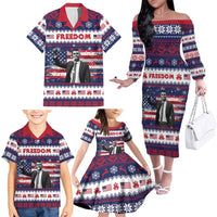 Freedom Charlie Kirk Tribute Christmas Family Matching Off The Shoulder Long Sleeve Dress and Hawaiian Shirt American Flag - Wonder Print Shop