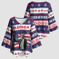Freedom Charlie Kirk Tribute Christmas Kimono Sleeve Blouse American Flag - Wonder Print Shop