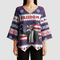 Freedom Charlie Kirk Tribute Christmas Kimono Sleeve Blouse American Flag - Wonder Print Shop