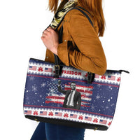 Freedom Charlie Kirk Tribute Christmas Leather Tote Bag American Flag - Wonder Print Shop