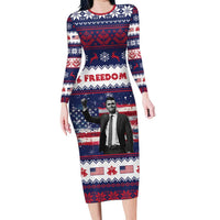 Freedom Charlie Kirk Tribute Christmas Long Sleeve Bodycon Dress American Flag - Wonder Print Shop