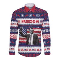 Freedom Charlie Kirk Tribute Christmas Long Sleeve Button Shirt American Flag - Wonder Print Shop
