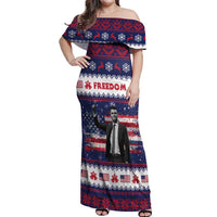 Freedom Charlie Kirk Tribute Christmas Off Shoulder Maxi Dress American Flag - Wonder Print Shop