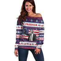Freedom Charlie Kirk Tribute Christmas Off Shoulder Sweater American Flag - Wonder Print Shop