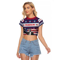 Freedom Charlie Kirk Tribute Christmas Raglan Cropped T Shirt American Flag - Wonder Print Shop