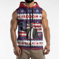 Freedom Charlie Kirk Tribute Christmas Sleeveless Zip Hoodie American Flag - Wonder Print Shop