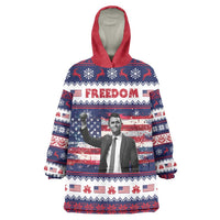Freedom Charlie Kirk Tribute Christmas Wearable Blanket Hoodie American Flag - Wonder Print Shop