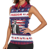 Freedom Charlie Kirk Tribute Christmas Women Sleeveless Polo Shirt American Flag - Wonder Print Shop