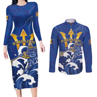 Personalized Barbados Couples Matching Long Sleeve Bodycon Dress and Long Sleeve Button Shirt Poseidon Trident
