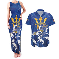 Personalized Barbados Couples Matching Tank Maxi Dress and Hawaiian Shirt Poseidon Trident