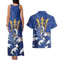 Personalized Barbados Couples Matching Tank Maxi Dress and Hawaiian Shirt Poseidon Trident