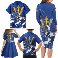 Personalized Barbados Family Matching Long Sleeve Bodycon Dress and Hawaiian Shirt Poseidon Trident