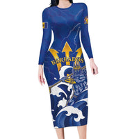Personalized Barbados Family Matching Long Sleeve Bodycon Dress and Hawaiian Shirt Poseidon Trident