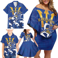 Personalized Barbados Family Matching Off Shoulder Short Dress and Hawaiian Shirt Poseidon Trident