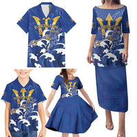 Personalized Barbados Family Matching Puletasi and Hawaiian Shirt Poseidon Trident