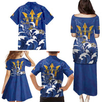 Personalized Barbados Family Matching Puletasi and Hawaiian Shirt Poseidon Trident