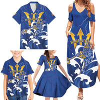 Personalized Barbados Family Matching Summer Maxi Dress and Hawaiian Shirt Poseidon Trident