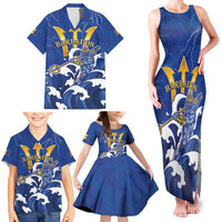 Personalized Barbados Family Matching Tank Maxi Dress and Hawaiian Shirt Poseidon Trident