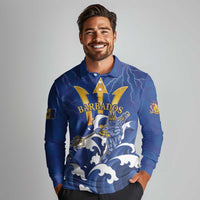 Personalized Barbados Long Sleeve Polo Shirt Poseidon Trident