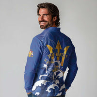 Personalized Barbados Long Sleeve Polo Shirt Poseidon Trident