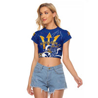 Personalized Barbados Raglan Cropped T Shirt Poseidon Trident