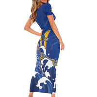 Personalized Barbados Short Sleeve Bodycon Dress Poseidon Trident