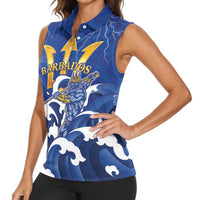 Personalized Barbados Women Sleeveless Polo Shirt Poseidon Trident