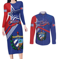 Cuba Coat Of Arms Couples Matching Long Sleeve Bodycon Dress and Long Sleeve Button Shirt The Pearl Of The Antilles