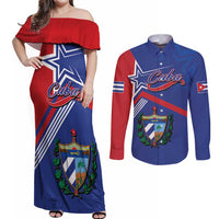 Cuba Coat Of Arms Couples Matching Off Shoulder Maxi Dress and Long Sleeve Button Shirt The Pearl Of The Antilles