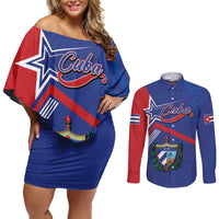 Cuba Coat Of Arms Couples Matching Off Shoulder Short Dress and Long Sleeve Button Shirt The Pearl Of The Antilles
