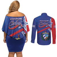 Cuba Coat Of Arms Couples Matching Off Shoulder Short Dress and Long Sleeve Button Shirt The Pearl Of The Antilles