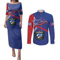Cuba Coat Of Arms Couples Matching Puletasi and Long Sleeve Button Shirt The Pearl Of The Antilles