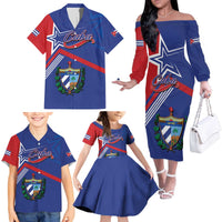 Cuba Coat Of Arms Family Matching Off The Shoulder Long Sleeve Dress and Hawaiian Shirt The Pearl Of The Antilles