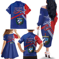 Cuba Coat Of Arms Family Matching Off The Shoulder Long Sleeve Dress and Hawaiian Shirt The Pearl Of The Antilles