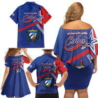 Cuba Coat Of Arms Family Matching Off Shoulder Short Dress and Hawaiian Shirt The Pearl Of The Antilles