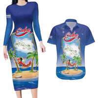 Cuba Couples Matching Long Sleeve Bodycon Dress and Hawaiian Shirt Funny Macaw Decorative Map