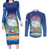 Cuba Couples Matching Long Sleeve Bodycon Dress and Long Sleeve Button Shirt Funny Macaw Decorative Map