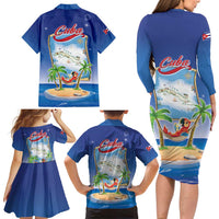 Cuba Family Matching Long Sleeve Bodycon Dress and Hawaiian Shirt Funny Macaw Decorative Map