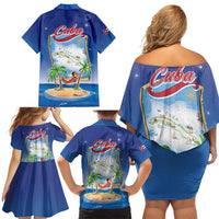 Cuba Family Matching Off Shoulder Short Dress and Hawaiian Shirt Funny Macaw Decorative Map