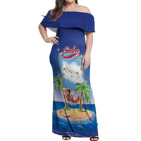 Cuba Off Shoulder Maxi Dress Funny Macaw Decorative Map