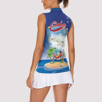 Cuba Women Sleeveless Polo Shirt Funny Macaw Decorative Map