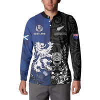 New Zealand And Scotland Rugby Custom Button Sweatshirt Maori Tiki With Thistle Together