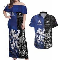 New Zealand And Scotland Rugby Custom Couples Matching Off Shoulder Maxi Dress and Hawaiian Shirt Maori Tiki With Thistle Together