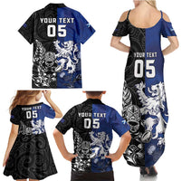 New Zealand And Scotland Rugby Custom Family Matching Summer Maxi Dress and Hawaiian Shirt Maori Tiki With Thistle Together