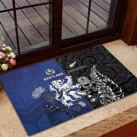 New Zealand And Scotland Rugby Rubber Doormat Maori Tiki With Thistle Together